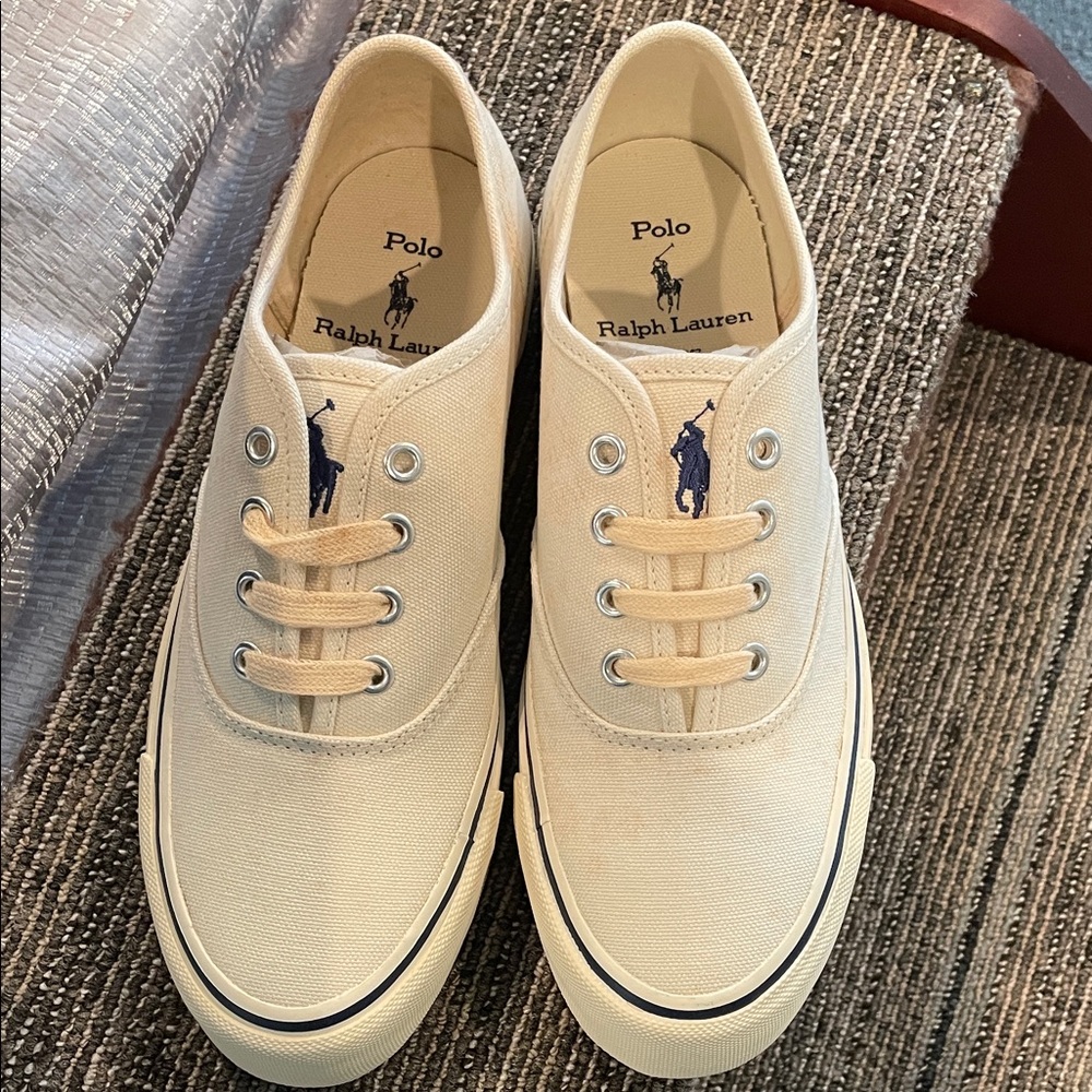 NWOT Polo by Ralph Lauren Ladies Beige Canvas Sneakers